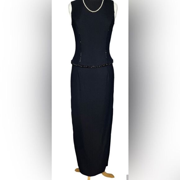 Scott McClintock 90’s Black Formal Maxi Dress Sleeveless Beaded Sz. 8 - Picture 1 of 6